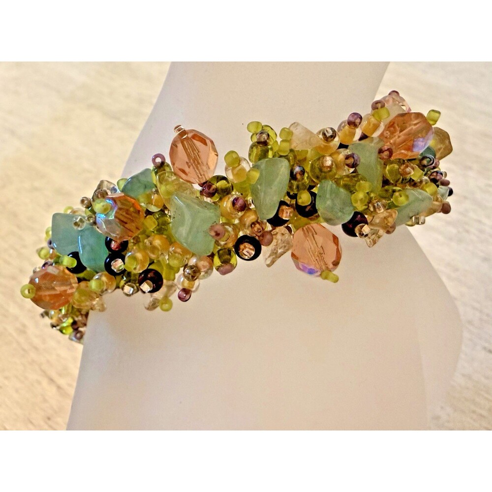 Chunky Hand Beaded Bracelet Shimmering Handmade Beads Magnetic Clasp Fashion